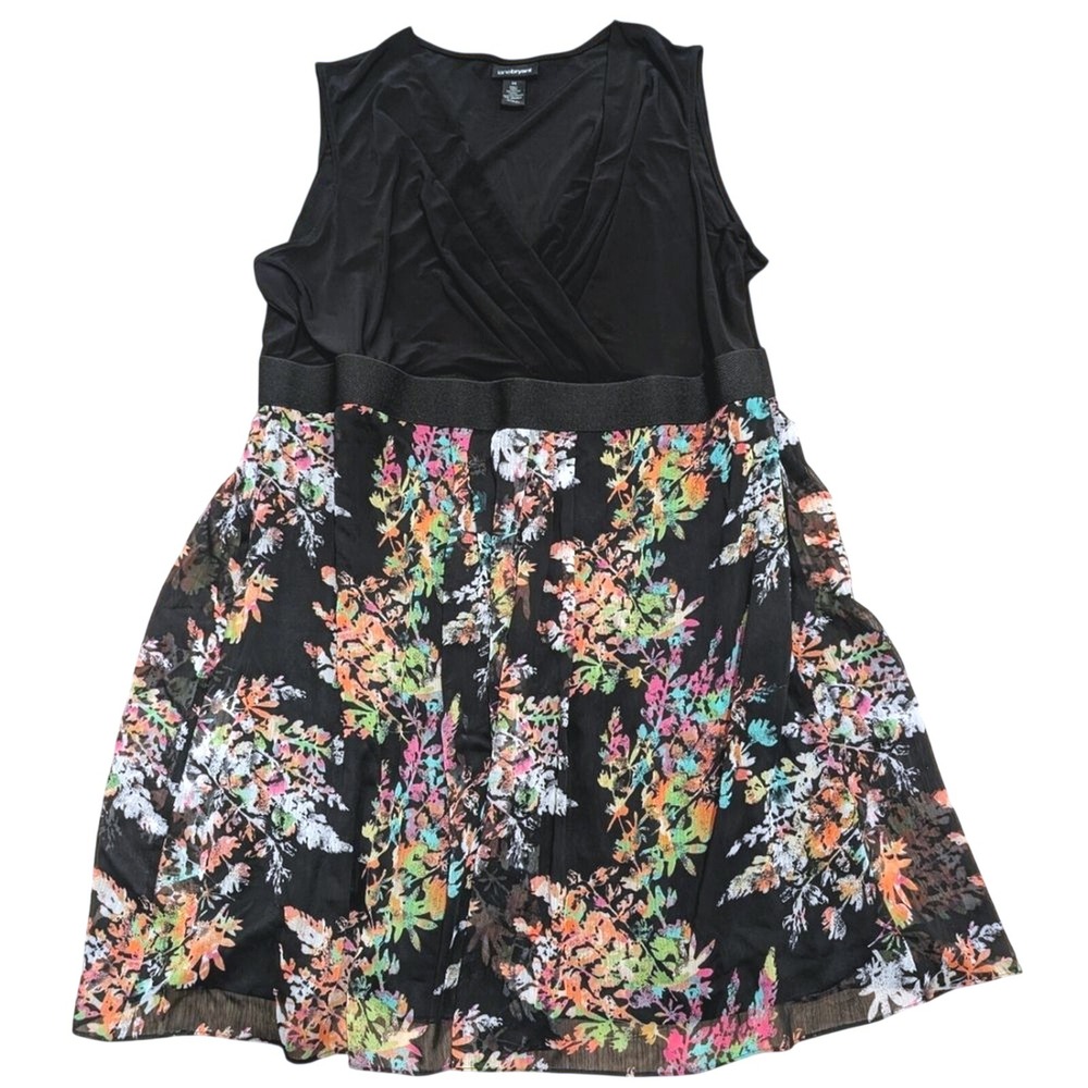 Lane Bryant Plus 28 4X Black Floral Flare Wrap Front Tank Dress